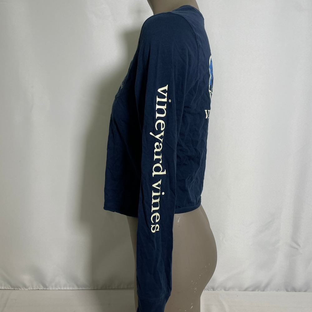 Vineyard Vines Long Sleeve Cropped Navy Blue Whale Sailboats T-Shirt Women's XS - Picture 5 of 9